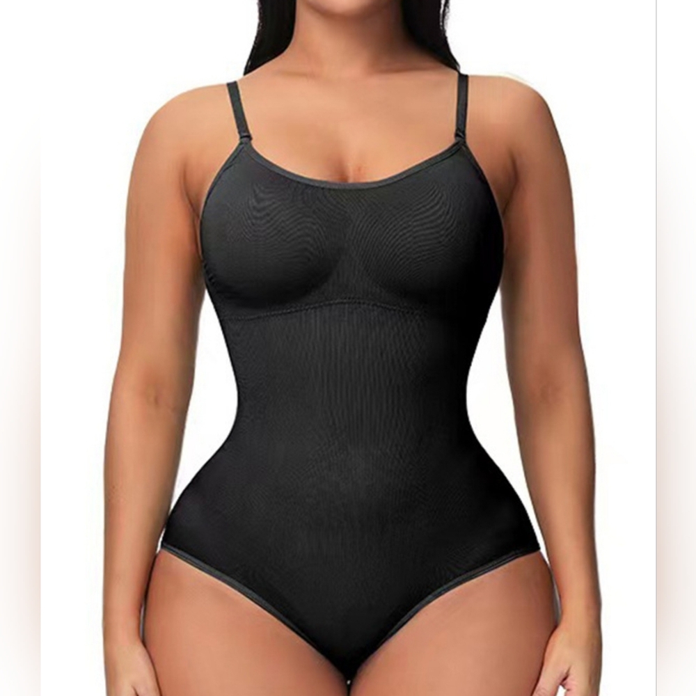 Black Seamless Shaping Bodysuit Adjustable Strap Stretch Body Shaper